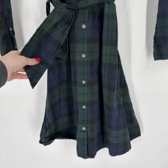 J. Crew Black Watch Tartan Plaid Knew Length Shirt Dress Size 2 Blue & Green - Picture 11 of 12